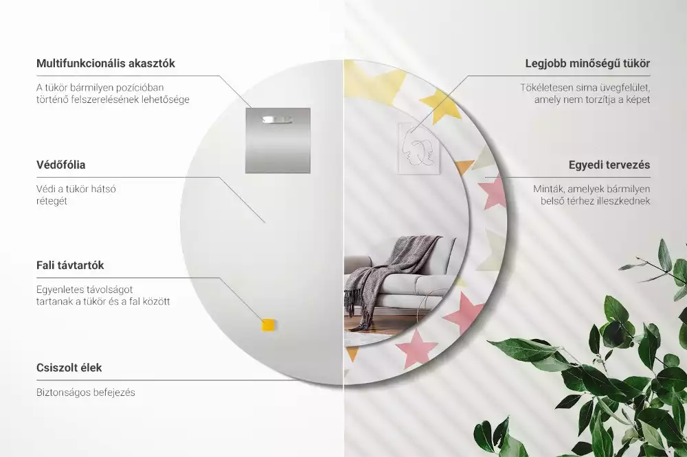 Kulaté zrcadlo s potiskem Pastelové hvězdy