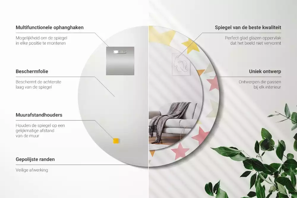 Kulaté zrcadlo s potiskem Pastelové hvězdy