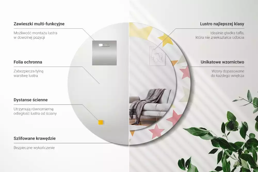 Kulaté zrcadlo s potiskem Pastelové hvězdy