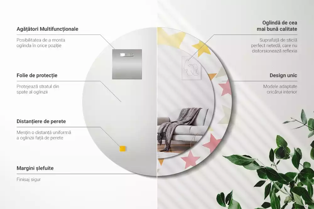 Kulaté zrcadlo s potiskem Pastelové hvězdy