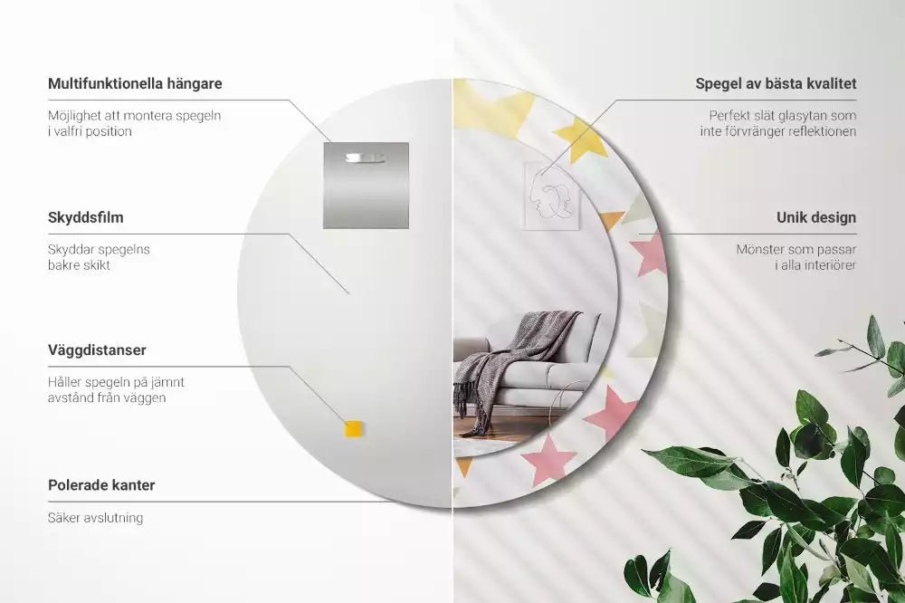 Kulaté zrcadlo s potiskem Pastelové hvězdy