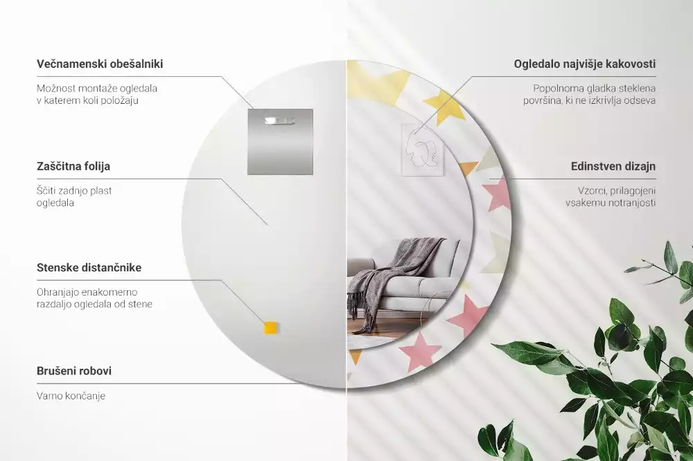 Kulaté zrcadlo s potiskem Pastelové hvězdy