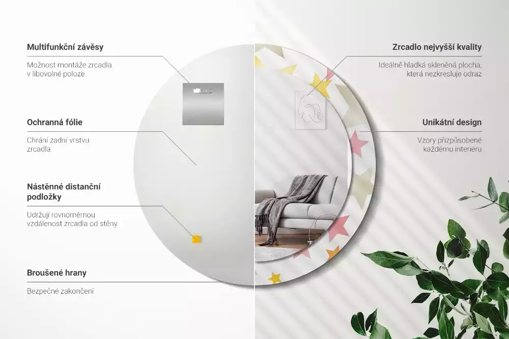 Kulaté zrcadlo s potiskem Pastelové hvězdy