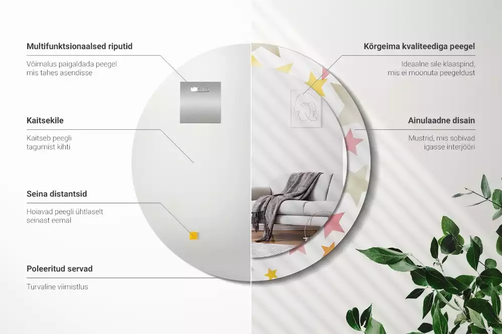 Kulaté zrcadlo s potiskem Pastelové hvězdy