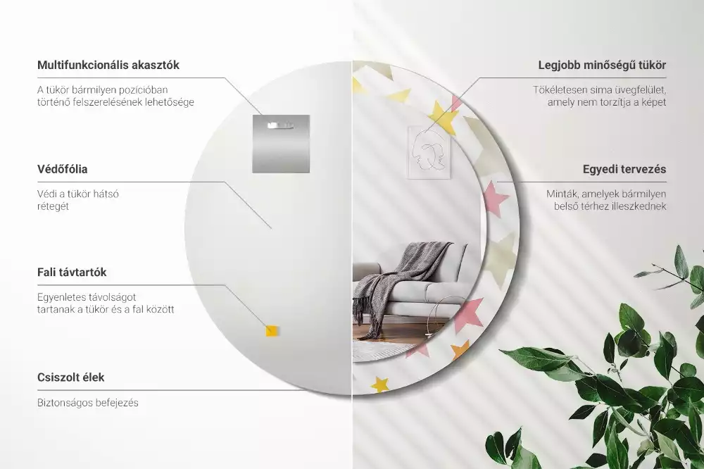 Kulaté zrcadlo s potiskem Pastelové hvězdy