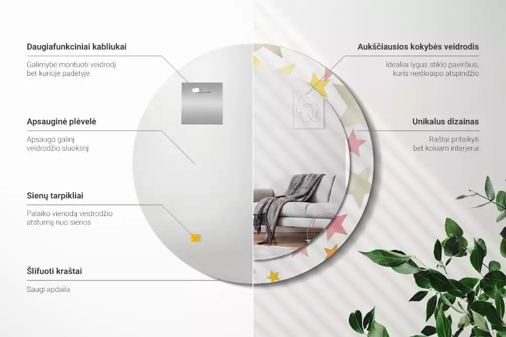 Kulaté zrcadlo s potiskem Pastelové hvězdy
