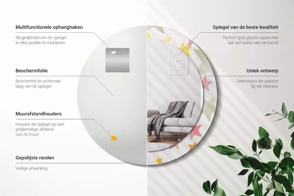 Kulaté zrcadlo s potiskem Pastelové hvězdy