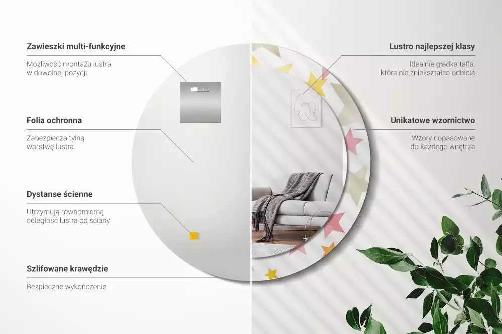 Kulaté zrcadlo s potiskem Pastelové hvězdy