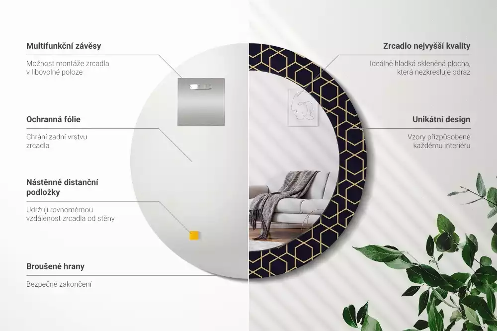 Kulaté dekorativní zrcadlo Abstraktní geometrické