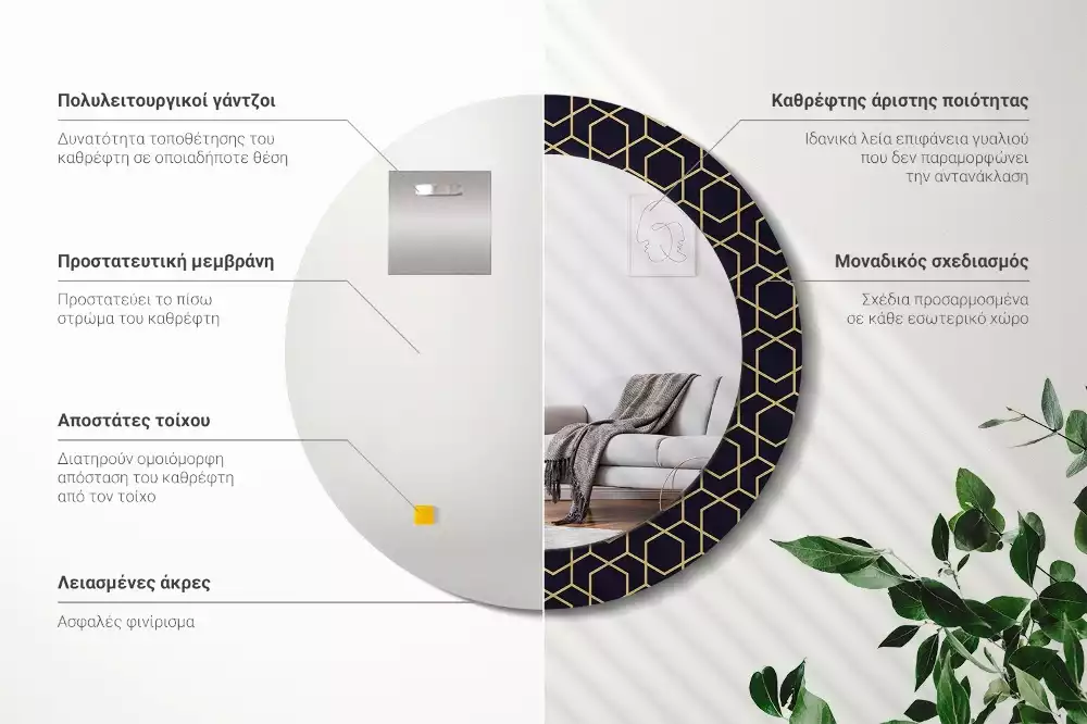 Kulaté dekorativní zrcadlo Abstraktní geometrické