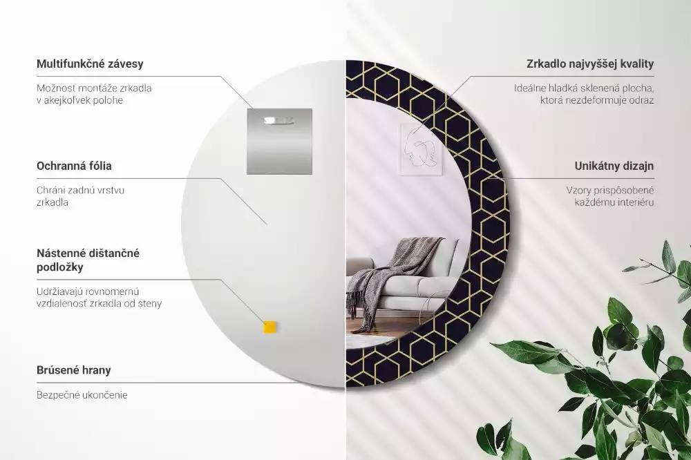 Kulaté dekorativní zrcadlo Abstraktní geometrické