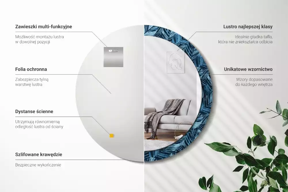 Kulaté dekorativní zrcadlo Listy džungle