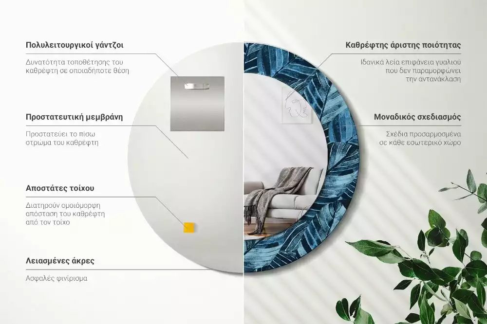 Kulaté dekorativní zrcadlo Listy džungle