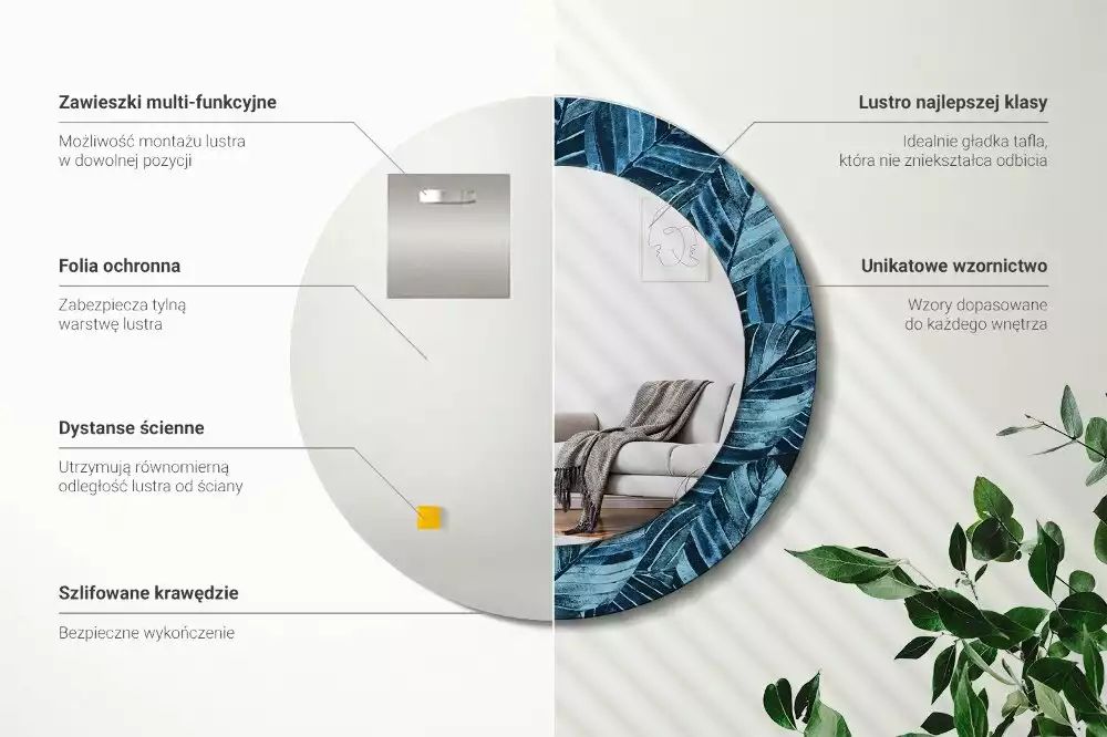 Kulaté dekorativní zrcadlo Listy džungle