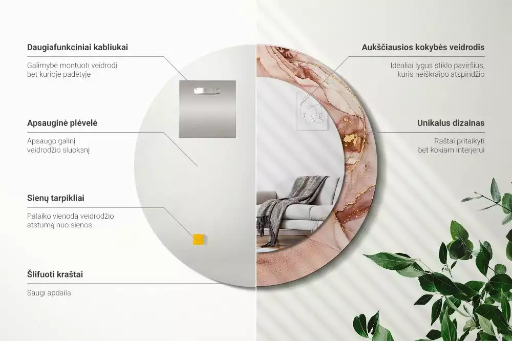 Kulaté zrcadlo s potiskem Abstraktní tekutina