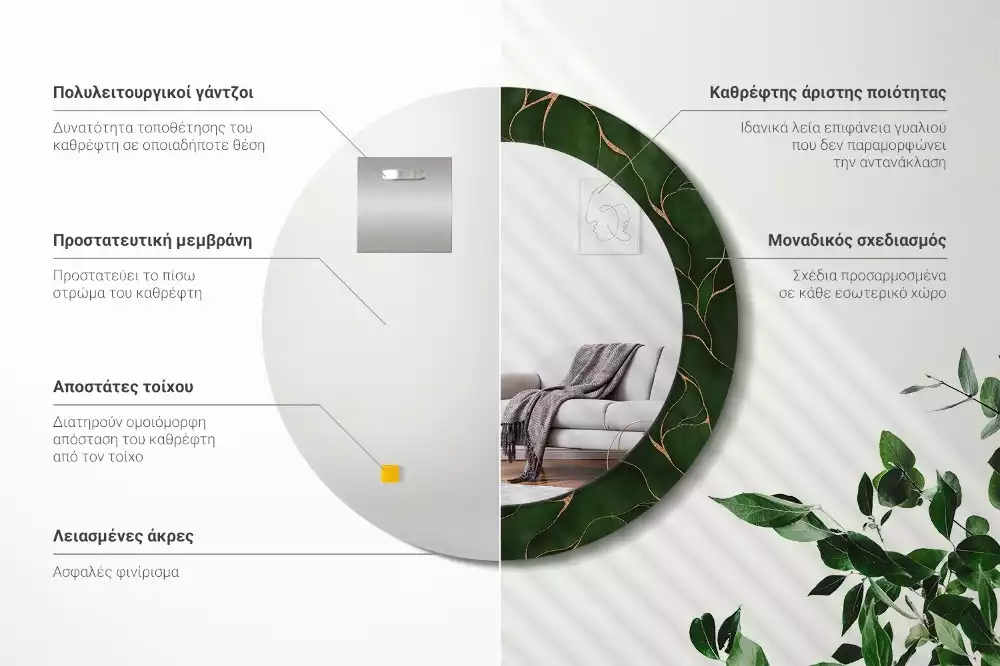 Kulaté dekorativní zrcadlo na zeď Abstraktní list