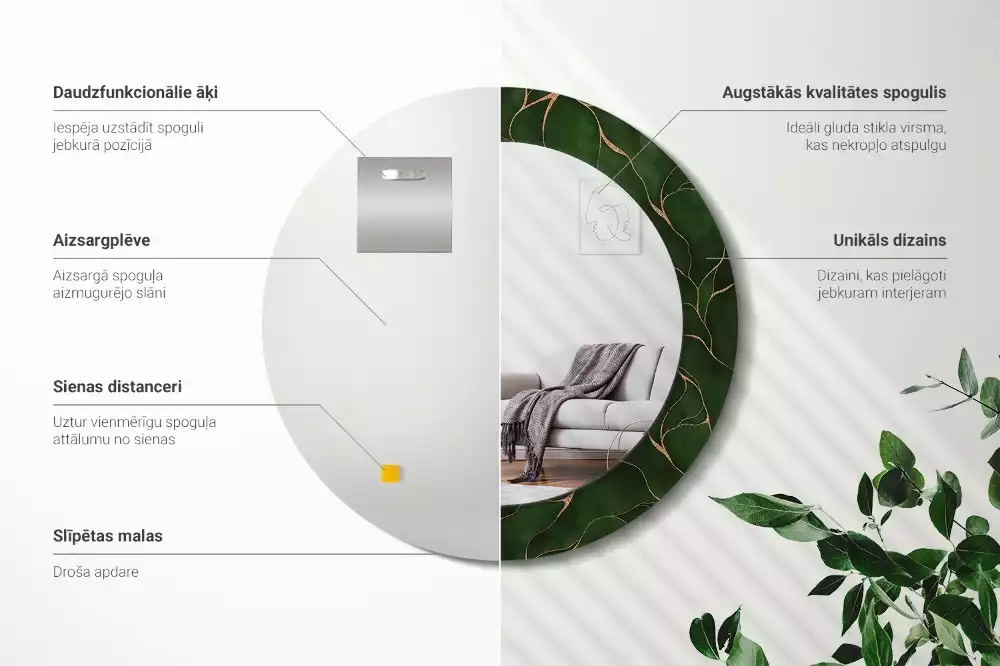 Kulaté dekorativní zrcadlo na zeď Abstraktní list