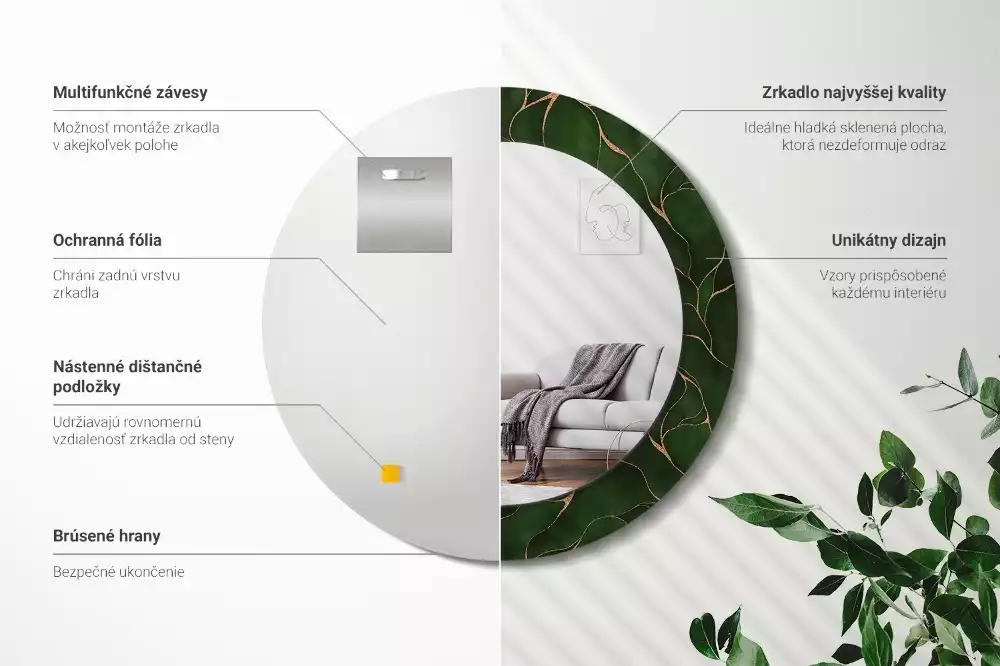 Kulaté dekorativní zrcadlo na zeď Abstraktní list