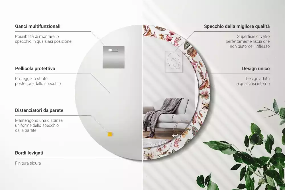 Kulaté dekorativní zrcadlo na zeď Vintage květiny