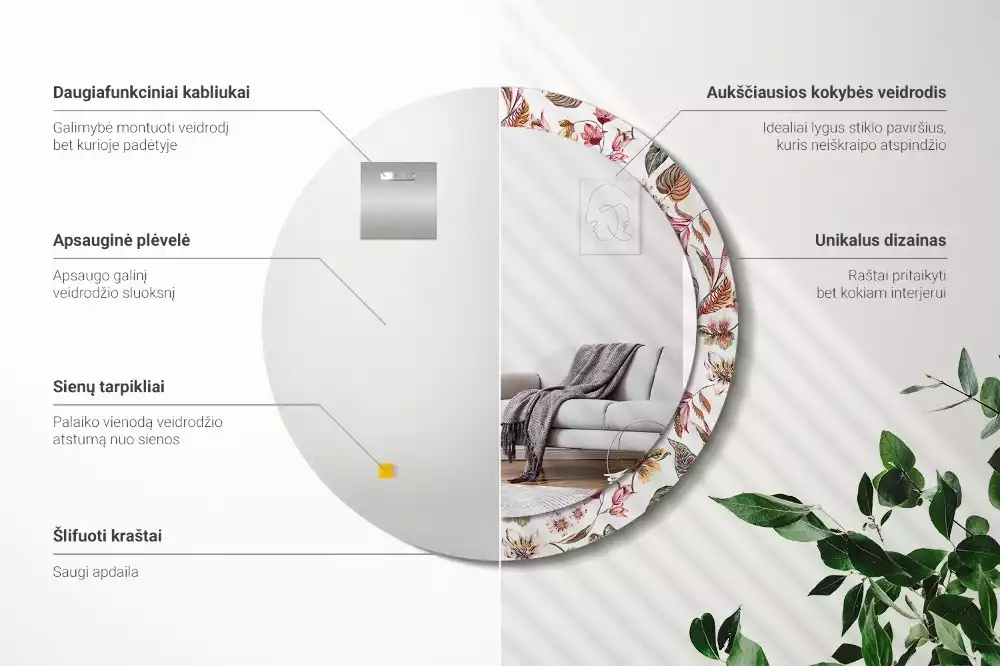 Kulaté dekorativní zrcadlo na zeď Vintage květiny