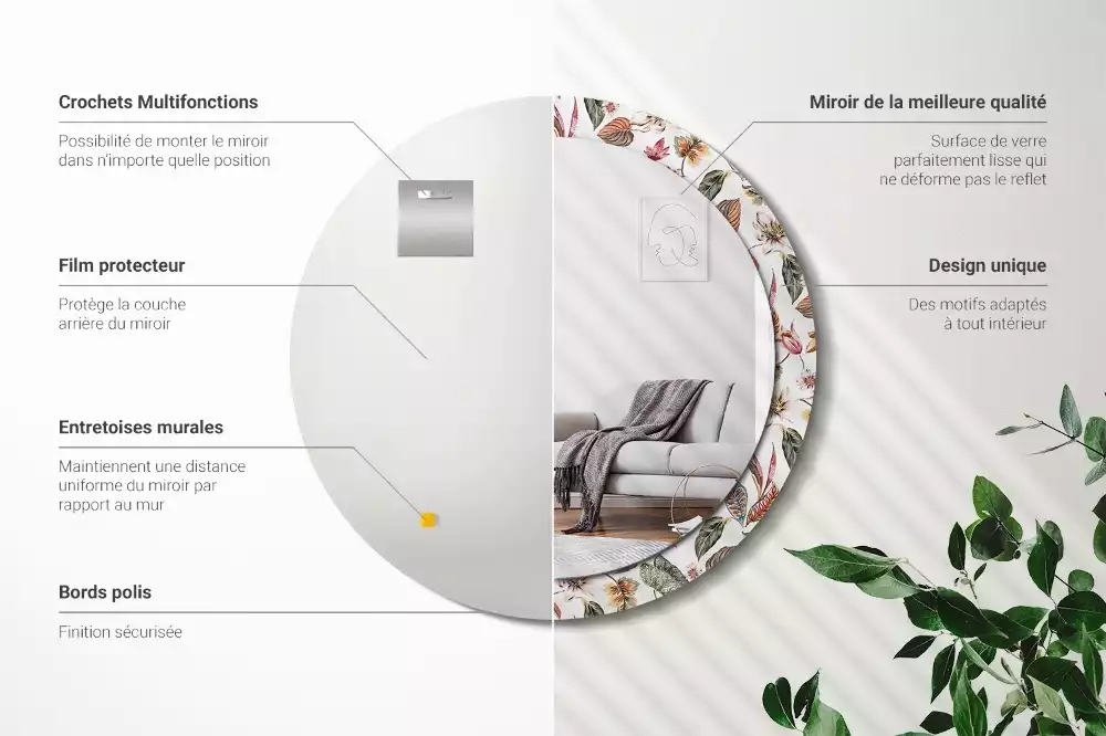 Kulaté dekorativní zrcadlo na zeď Vintage květiny