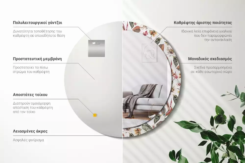 Kulaté dekorativní zrcadlo na zeď Vintage květiny