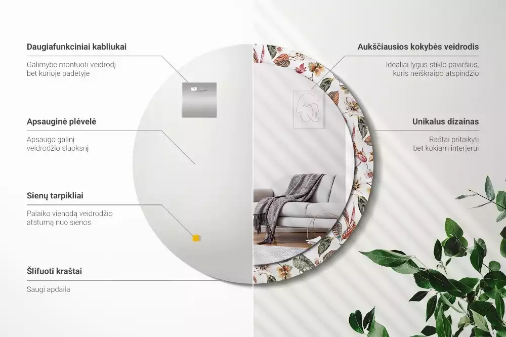 Kulaté dekorativní zrcadlo na zeď Vintage květiny