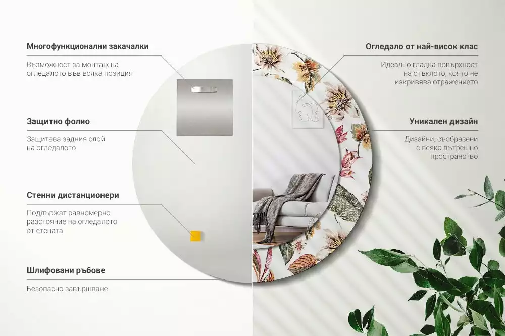 Kulaté dekorativní zrcadlo na zeď Vintage květiny