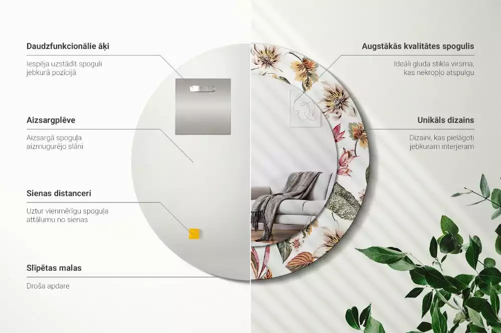 Kulaté dekorativní zrcadlo na zeď Vintage květiny