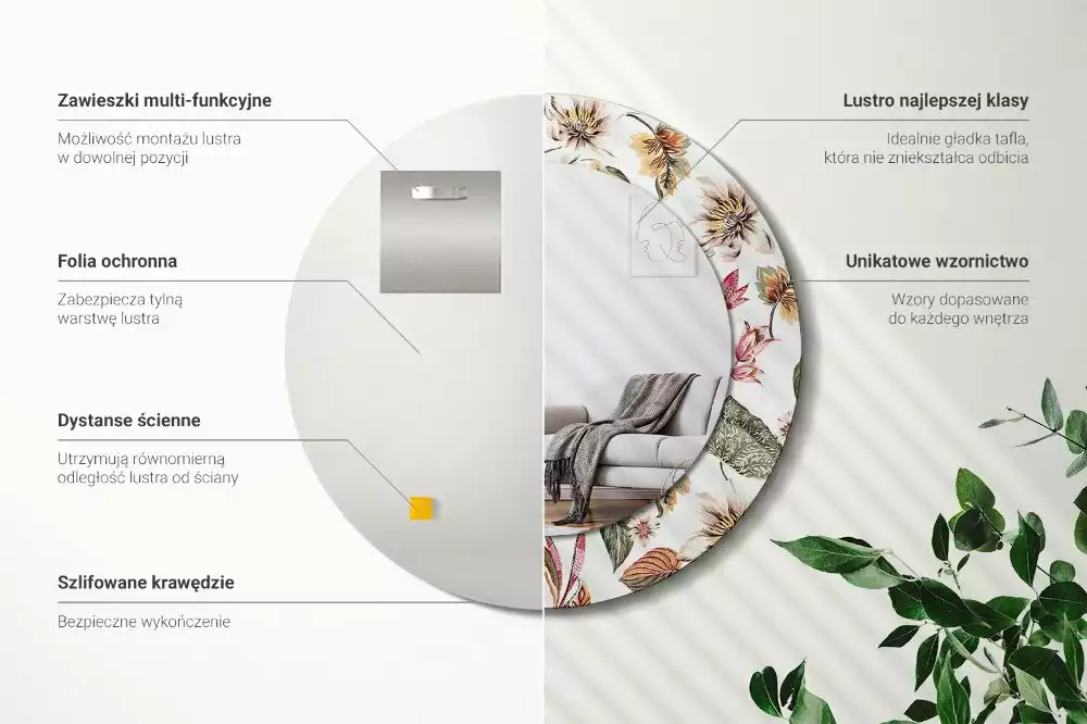 Kulaté dekorativní zrcadlo na zeď Vintage květiny