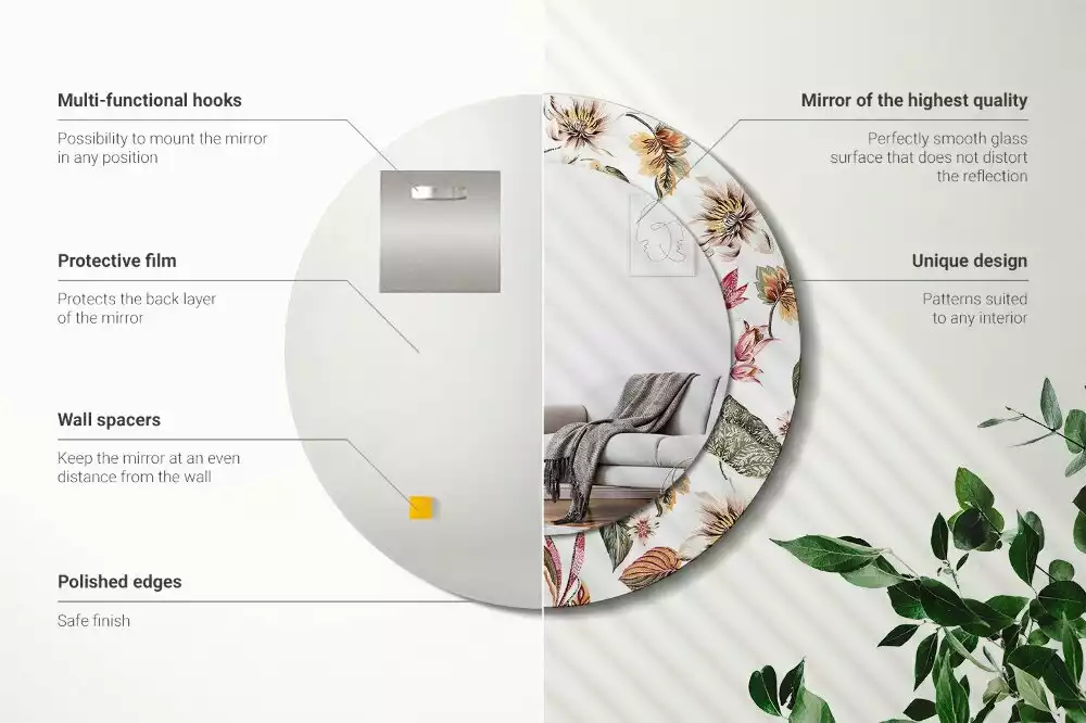 Kulaté dekorativní zrcadlo na zeď Vintage květiny