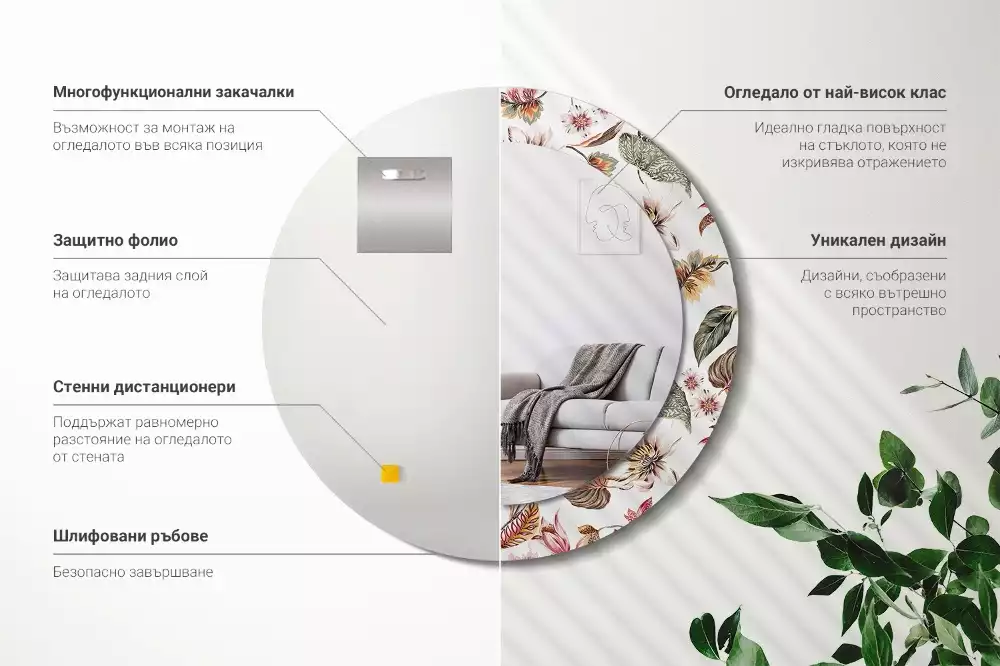 Kulaté dekorativní zrcadlo na zeď Vintage květiny