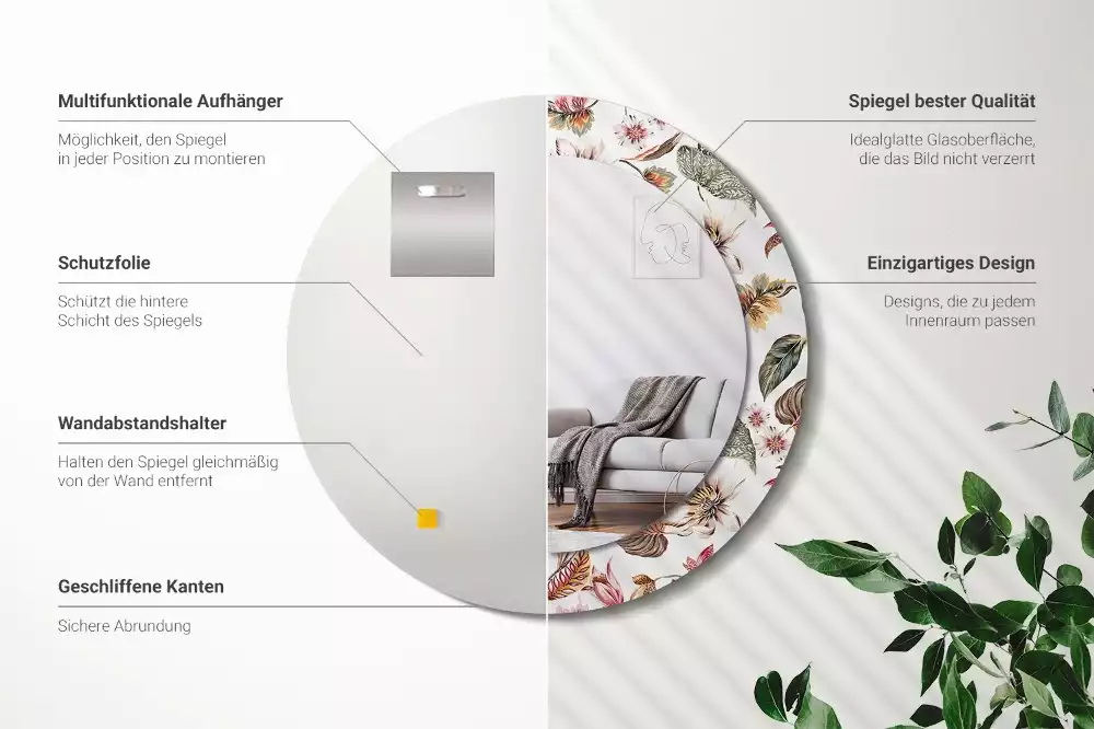 Kulaté dekorativní zrcadlo na zeď Vintage květiny