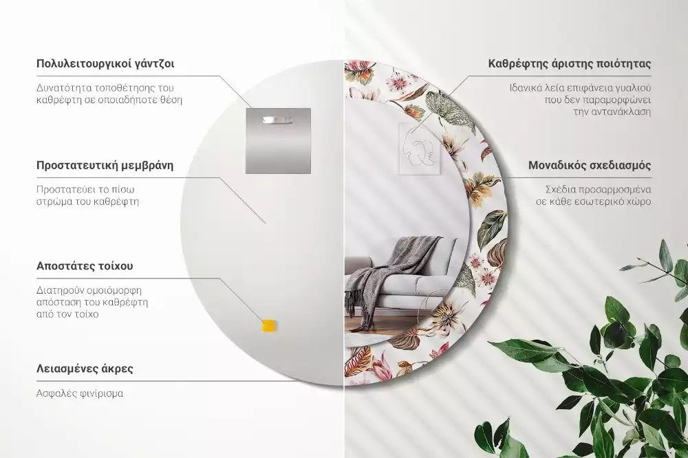 Kulaté dekorativní zrcadlo na zeď Vintage květiny