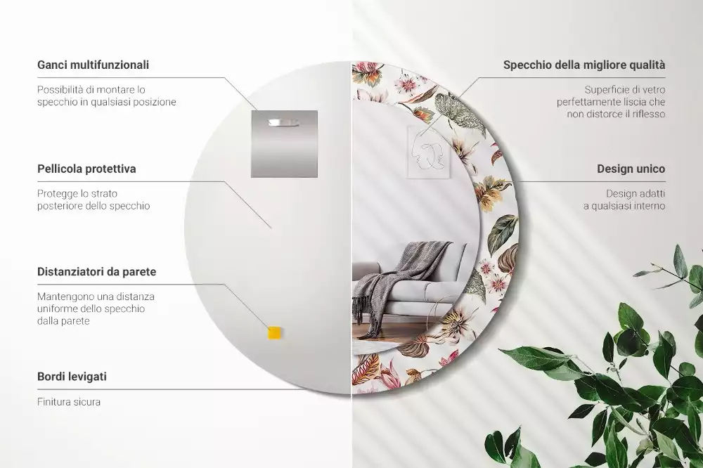 Kulaté dekorativní zrcadlo na zeď Vintage květiny