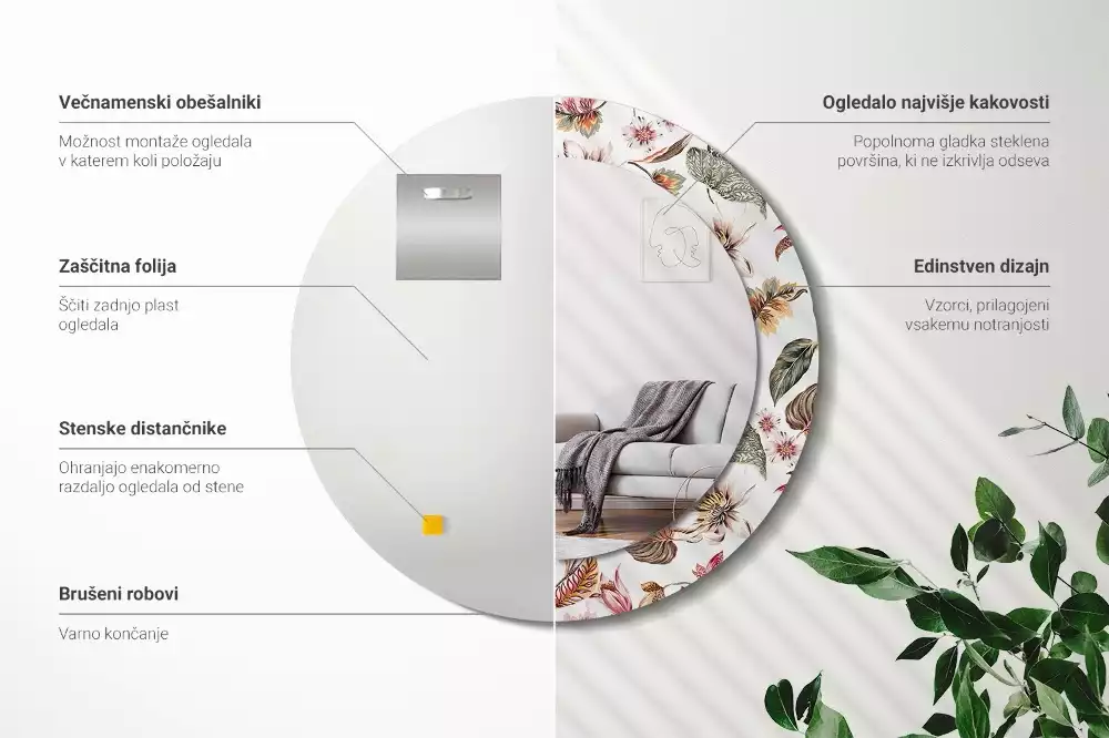 Kulaté dekorativní zrcadlo na zeď Vintage květiny