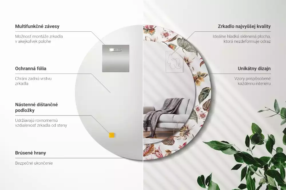 Kulaté dekorativní zrcadlo na zeď Vintage květiny