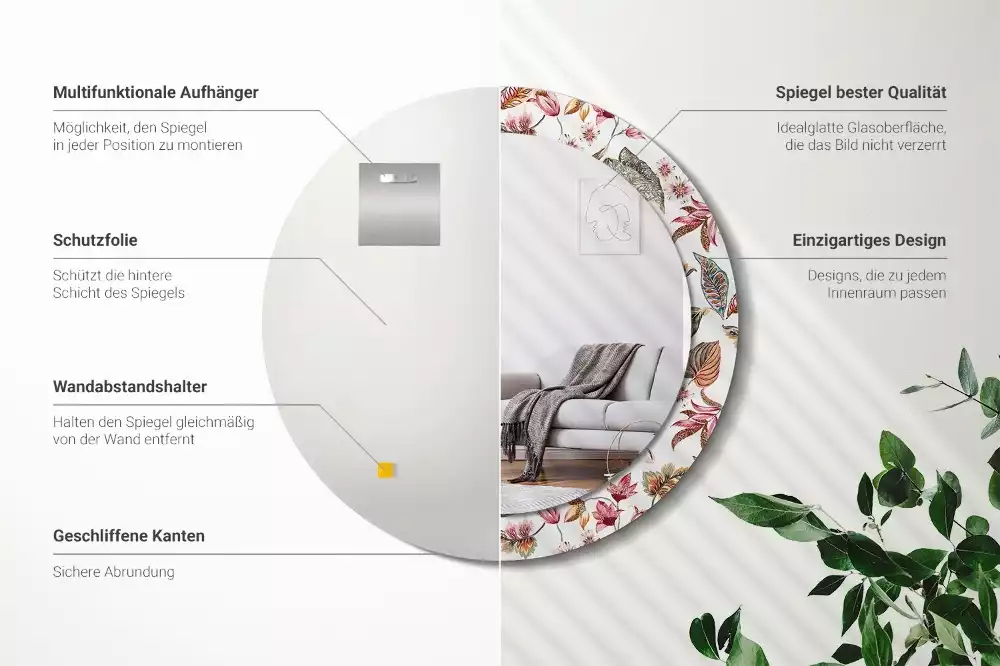 Kulaté dekorativní zrcadlo na zeď Vintage květiny