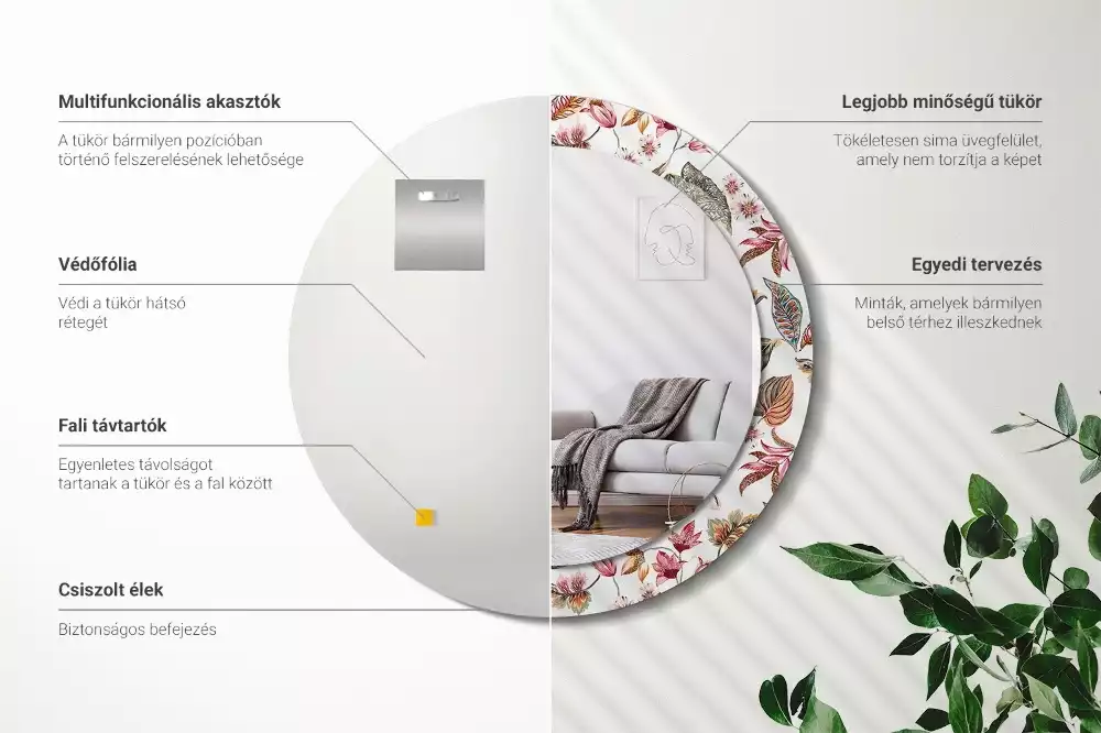 Kulaté dekorativní zrcadlo na zeď Vintage květiny