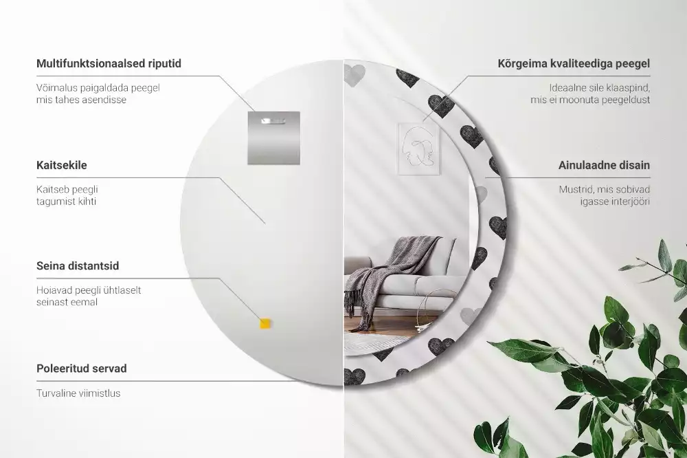 Kulaté dekorační zrcadlo na zeď Abstraktní srdce