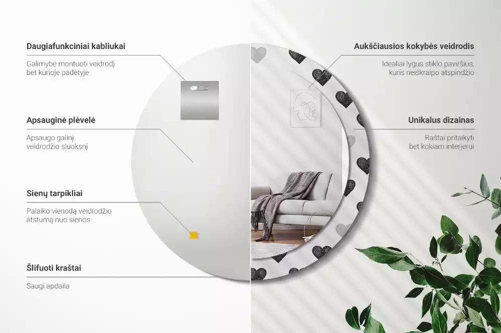 Kulaté dekorační zrcadlo na zeď Abstraktní srdce