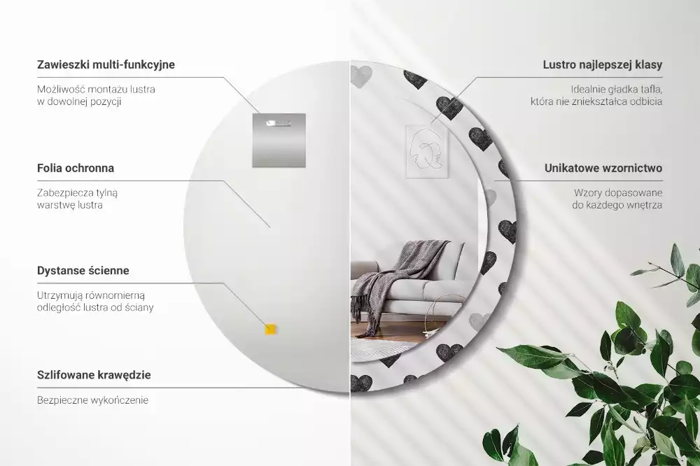 Kulaté dekorační zrcadlo na zeď Abstraktní srdce