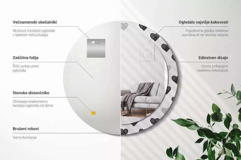 Kulaté dekorační zrcadlo na zeď Abstraktní srdce