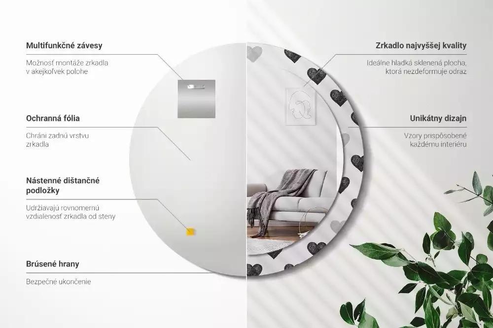 Kulaté dekorační zrcadlo na zeď Abstraktní srdce