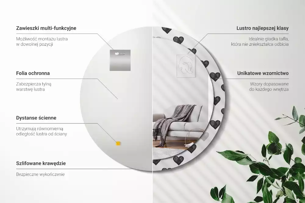 Kulaté dekorační zrcadlo na zeď Abstraktní srdce