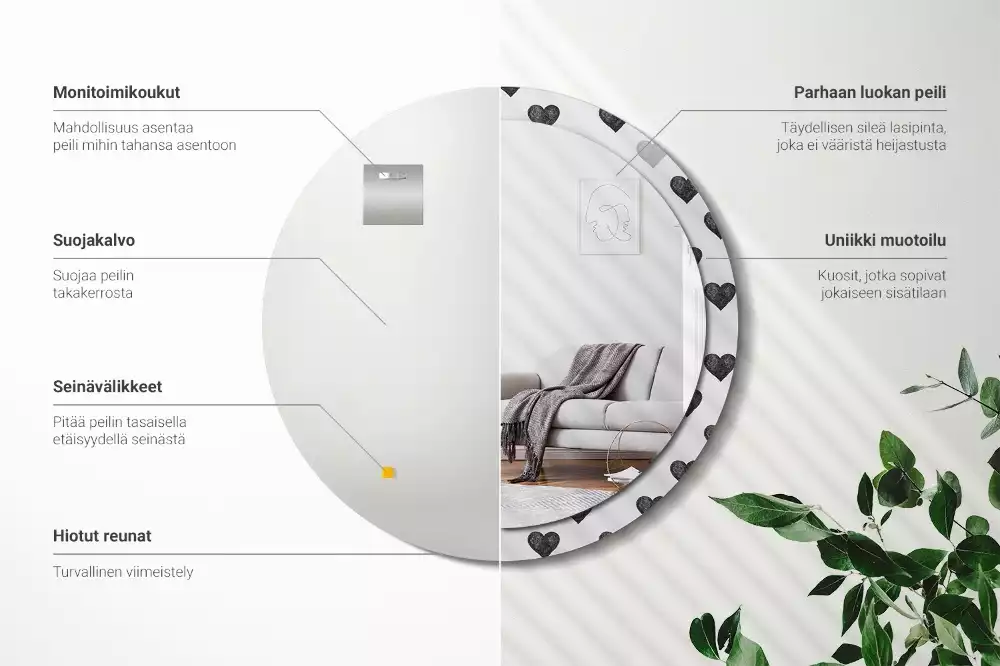 Kulaté dekorační zrcadlo na zeď Abstraktní srdce