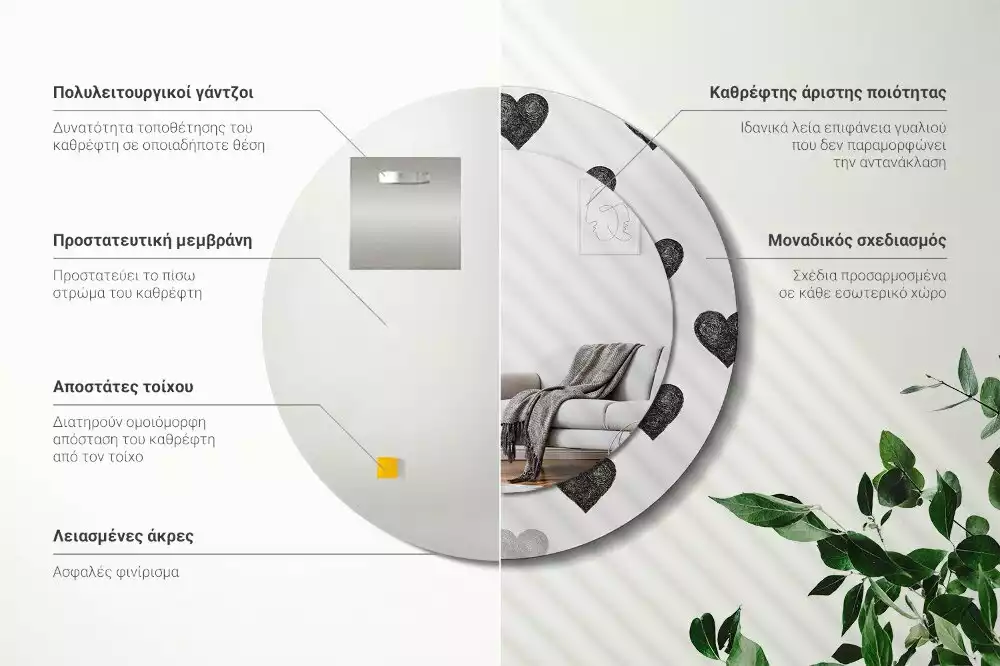 Kulaté dekorační zrcadlo na zeď Abstraktní srdce