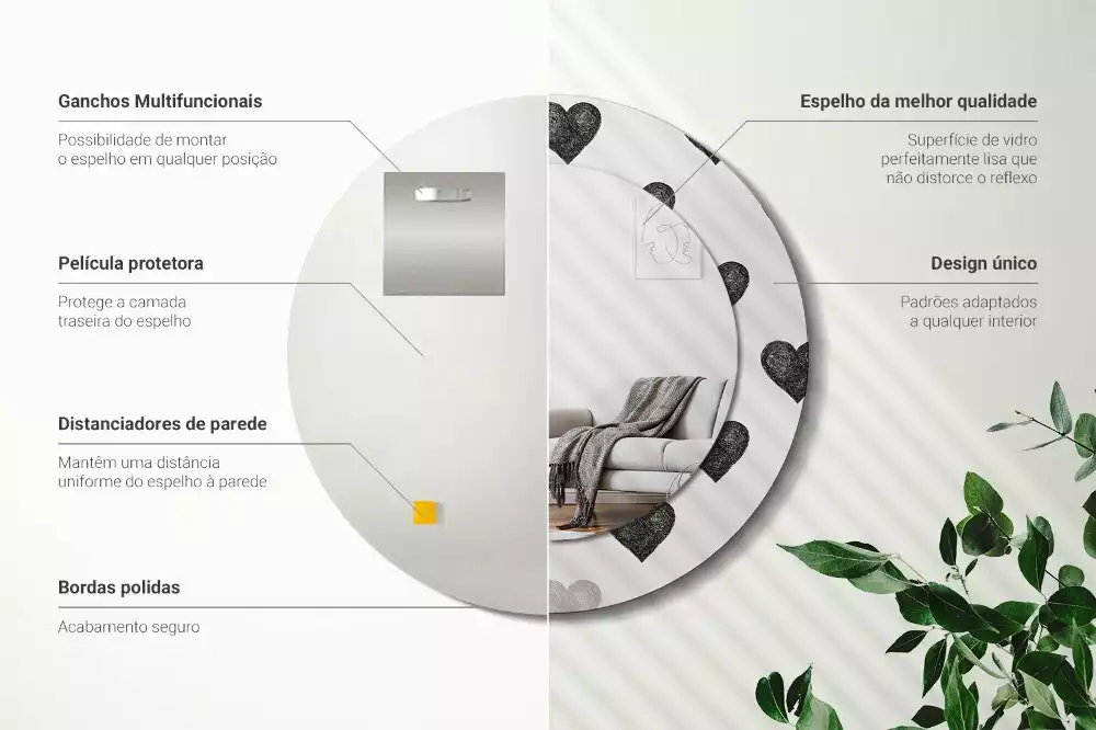 Kulaté dekorační zrcadlo na zeď Abstraktní srdce