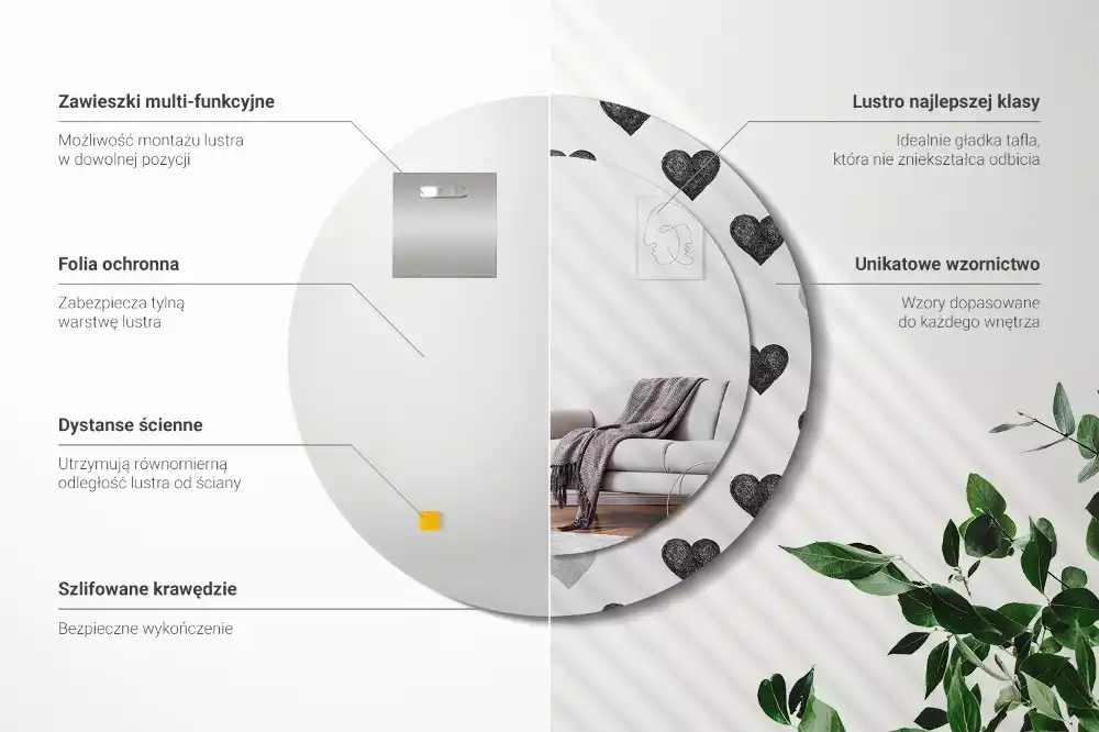 Kulaté dekorační zrcadlo na zeď Abstraktní srdce
