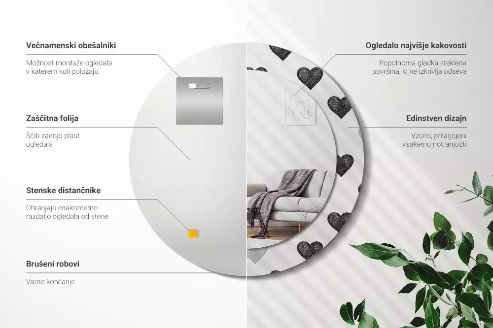 Kulaté dekorační zrcadlo na zeď Abstraktní srdce